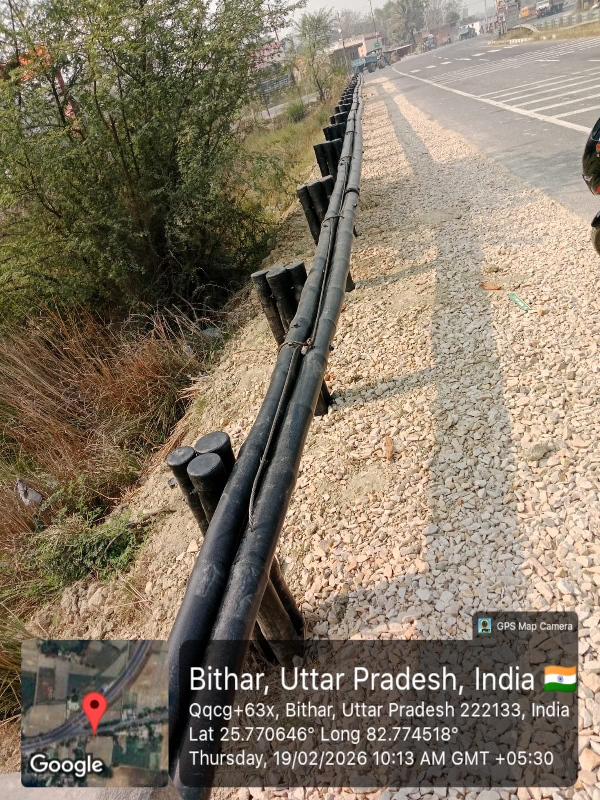Bamboo crash barrier on highway 2